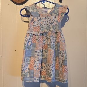 Blueberi Boulevard Floral Patchwork Dress - Blue and Peach